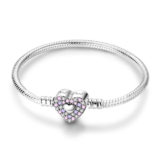Charm Bracelet with Heart Clasp Pink Purple