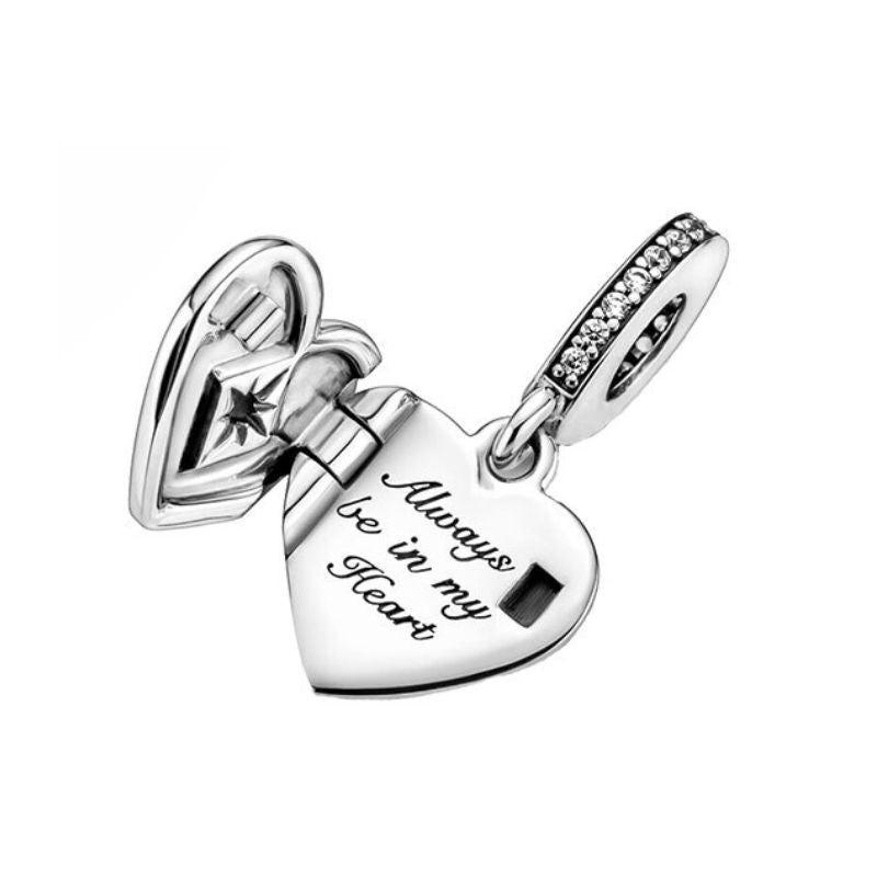 Locket Heart Silver Charm Hidden Message