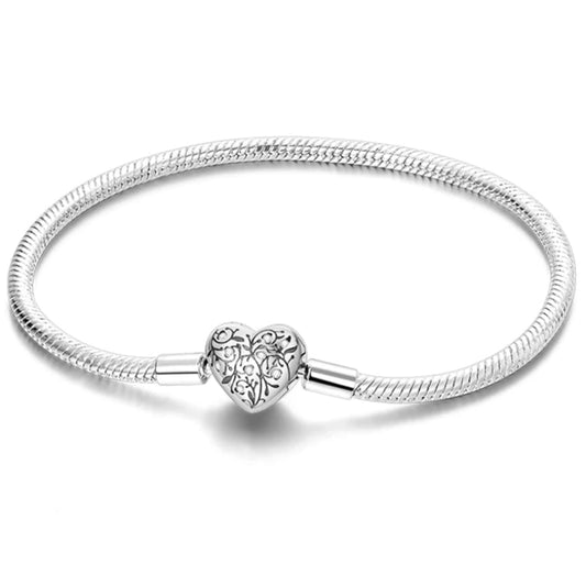 Charm Bracelet with Love Heart Clasp Vine Design