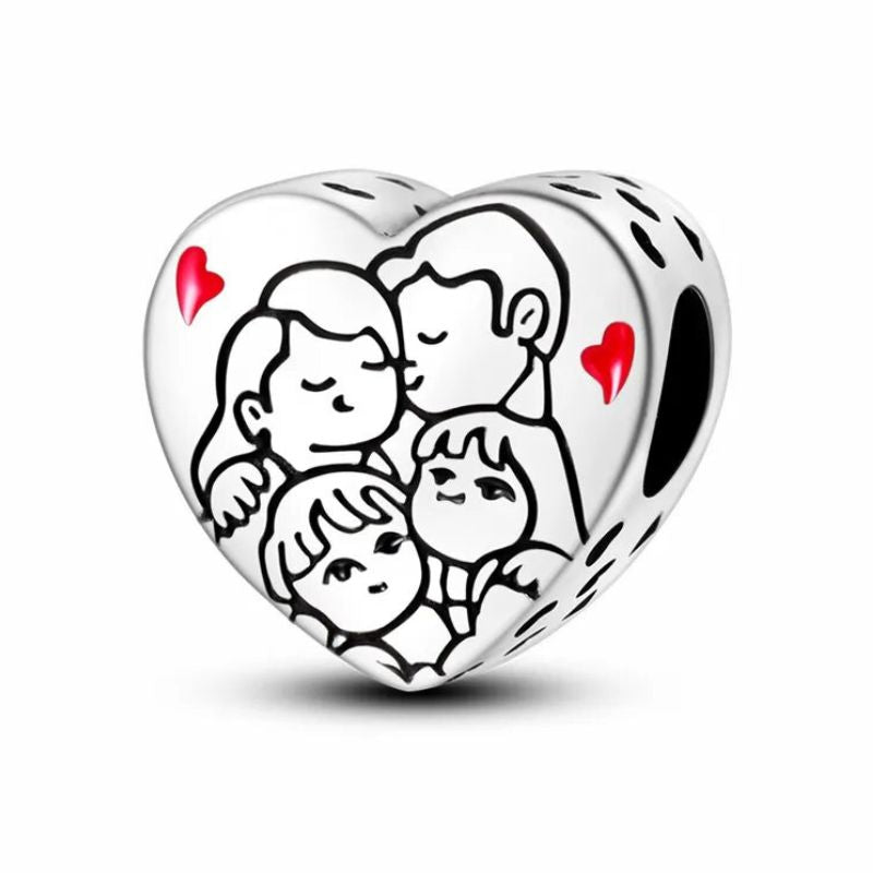 Family Sterling Silver Plated Charm Love Heart Mother Father Sister Brother