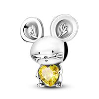 Mouse Sterling Silver Plated Charm Yellow Love Heart