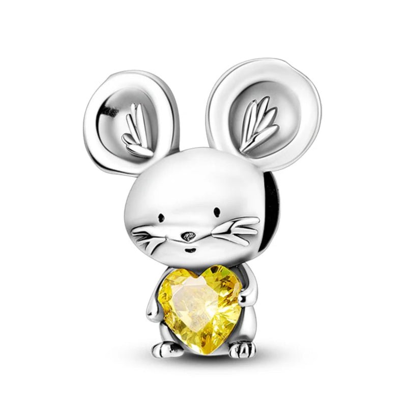 Mouse Sterling Silver Plated Charm Yellow Love Heart