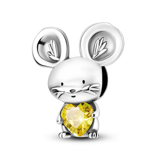 Mouse Sterling Silver Plated Charm Yellow Love Heart