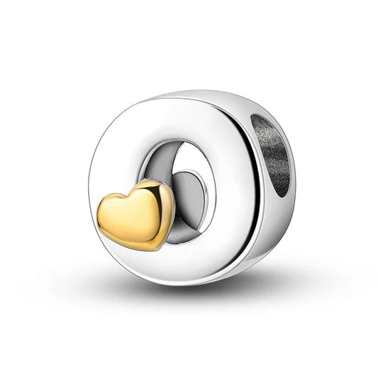 O Initial Charm Sterling Silver S925 Mini Gold Colour Heart