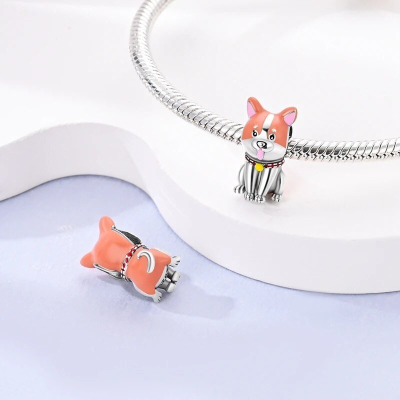 Orange Dog Charm Sitting Red Collar Pet