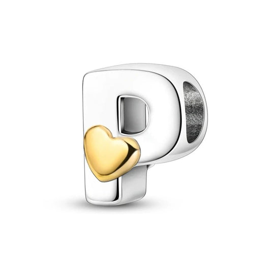 P Initial Charm Sterling Silver S925 Mini Gold Colour Heart