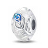 Peacock Feather Silver Charm Luminous Glass Bead