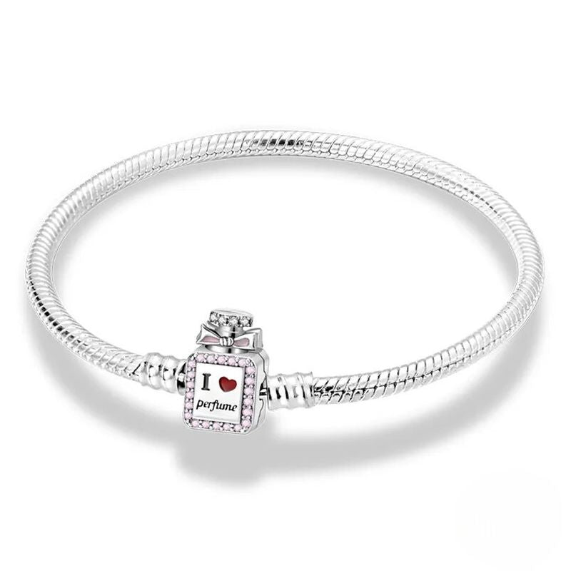 DIY Sterling Silver Plated Charm Bracelet with Perfume Bottle Clasp Beauty Pink