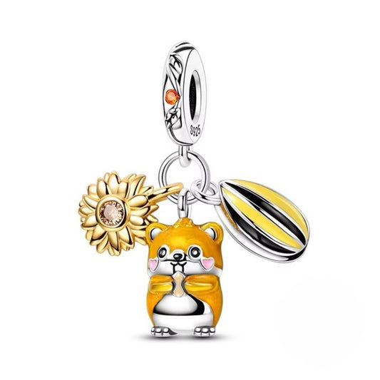 Pet Hamster Charm Sterling Silver S925 Sunflower Seed