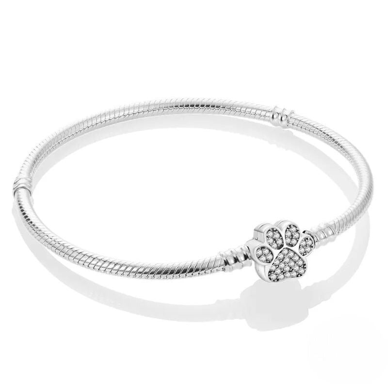 Pet Sterling Silver Plated Charm Bracelet with Dog Pawprint Clasp Gift Idea