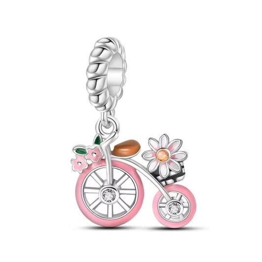 Pink Bicycle Charm High Wheel Flowers
