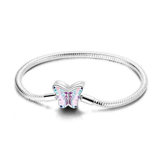 Charm Bracelet with Butterfly Clasp Pink