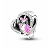 Pink Owl Silver Charm Angled Love Heart Clear