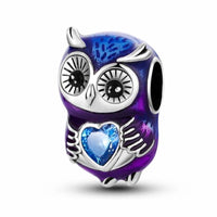 Purple Owl Sterling Silver Plated Charm Blue Love Heart