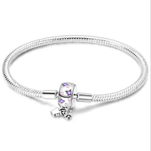 Charm Bracelet with Butterflies Clasp Purple Pink