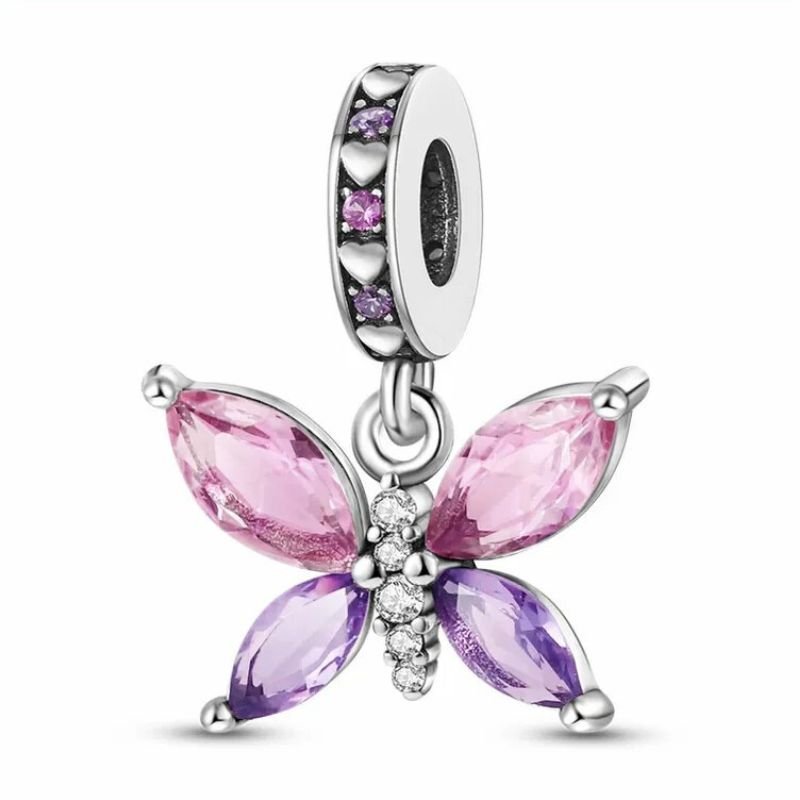 Purple Pink Butterfly Sterling Silver Plated Charm Pretty