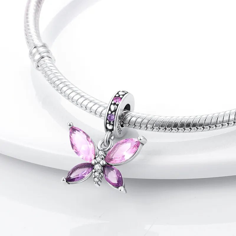 Purple Pink Butterfly Sterling Silver Plated Charm Pretty
