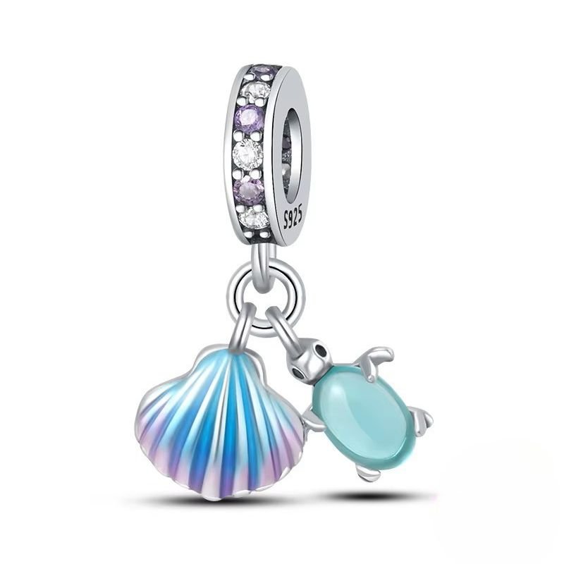 Purple Shell Charm Sterling Silver S925 Turquoise Turtle