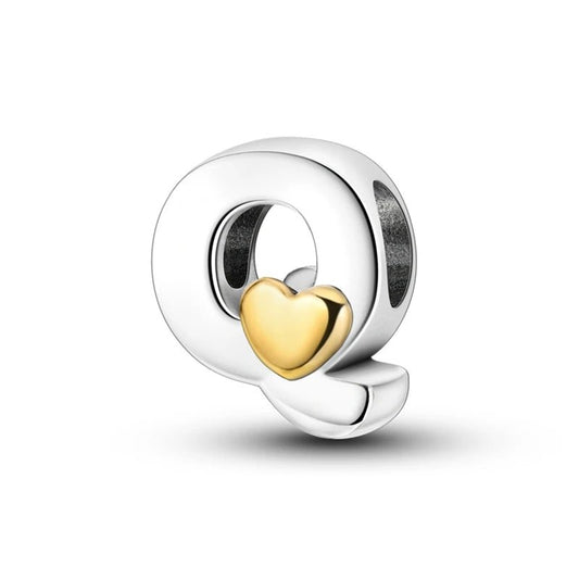 Q Initial Charm Sterling Silver S925 Mini Gold Colour Heart