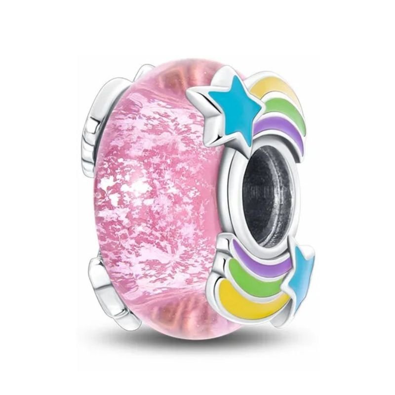 Rainbow Sterling Silver Plated Charm Blue Star Pink Glass Bead