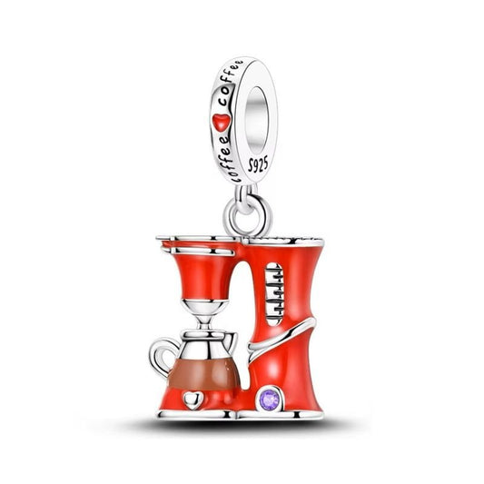 Red Coffee Machine Charm Sterling Silver S925 Love Coffee