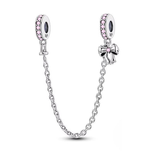 Ribbon Bow Sterling Silver Plated Safety Chain Pink