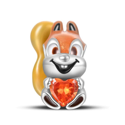Squirrel Sterling Silver Plated Charm Orange Love Heart