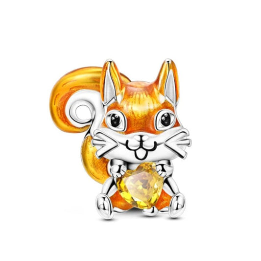 Squirrel Sterling Silver Plated Charm Wildlife Acorn