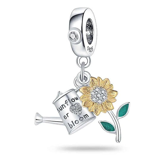 Sunflower Bloom Charm Sterling Silver S925 Watering Can