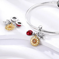 Sunflower Sterling Silver Plated Charm Ladybug Dragonfly Garden Insect Charm