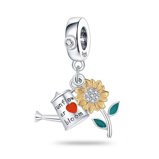 Sunflower Charm Sterling Silver S925 Watering Can Bloom