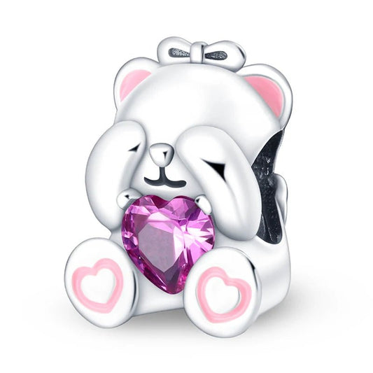 Teddy Bear Sterling Silver Plated Charm Peek a Boo Heart