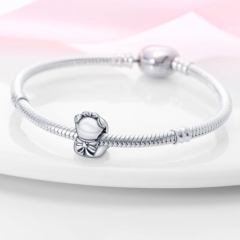Teddy Bear Sterling Silver Plated Charm Peek a Boo Heart
