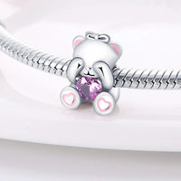 Teddy Bear Sterling Silver Plated Charm Peek a Boo Heart