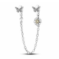 Twin Butterfly Sterling Silver Plated Safety Chain Yellow Flower