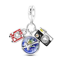 World Travel Sterling Silver Plated Charm Camera Red Suitcase
