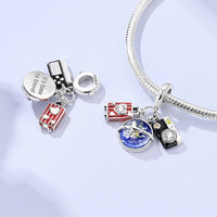World Travel Sterling Silver Plated Charm Camera Red Suitcase