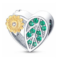 Yellow Flower Sterling Silver Plated Charm Green Leaf