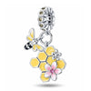 Yellow Honeycomb Charm Honey Bee Pink Flower