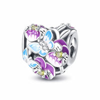 Blue Butterfly Sterling Silver Plated Charm Purple Flower Pansy Heartsease