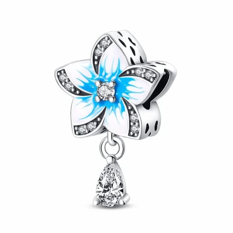 Blue Flower Charm Dangling Clear Gems