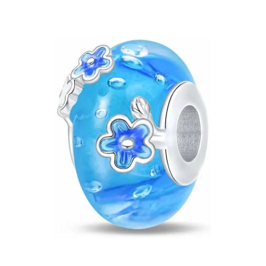 Blue Flower Charm Pretty Smooth Glass Bead