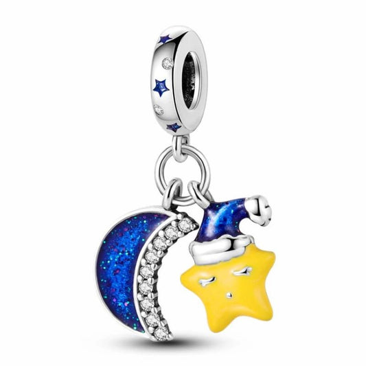 Bedtime Charm Blue Moon Yellow Star Night Sky