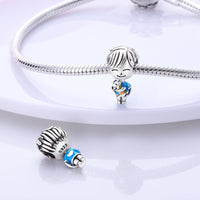 Little Boy with Dog Sterling Silver Plated Charm Blue Orange