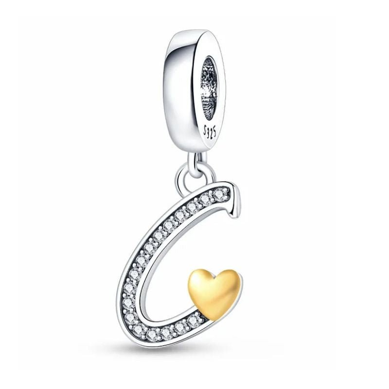 C Initial Sterling Silver Plated Charm Alphabet Letter Love Heart Gold Color
