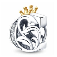 C Letter Sterling Silver Plated Charm Initial Crown Alphabet Gold Colour