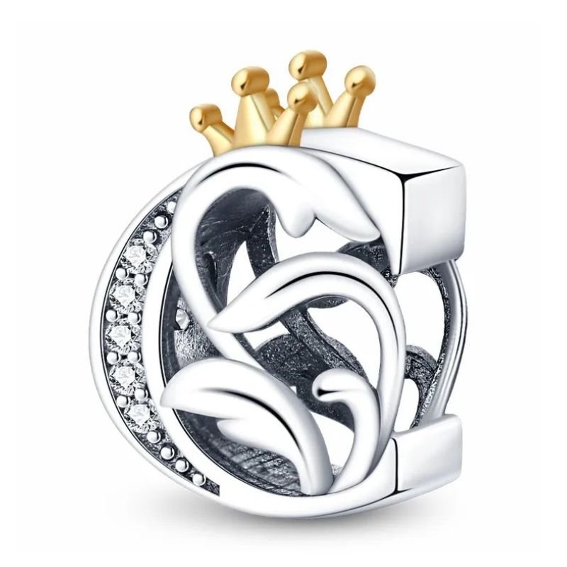 C Letter Sterling Silver Plated Charm Initial Crown Alphabet Gold Colour