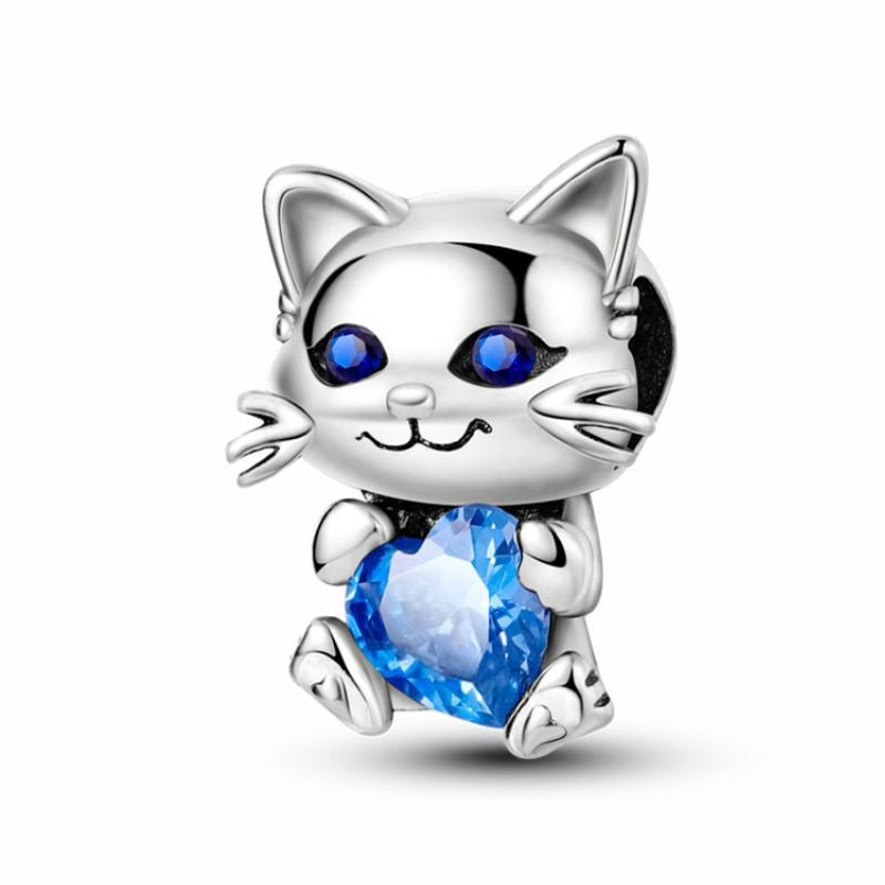 Cute Cat Charm Blue Love Heart Pet