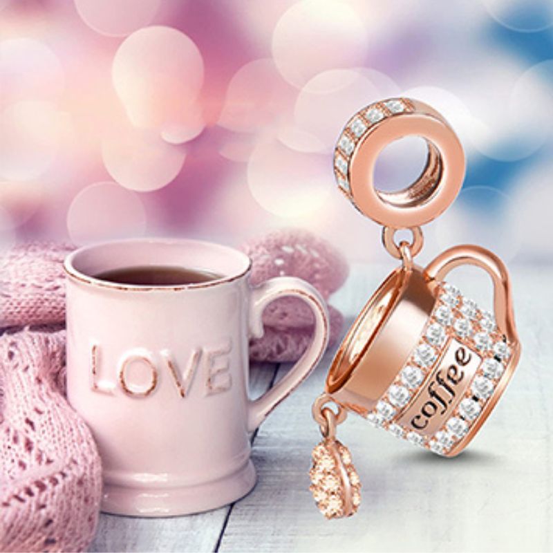 Dripping Coffee Cup Charm Coffee Lovers Mug Rose Gold Color