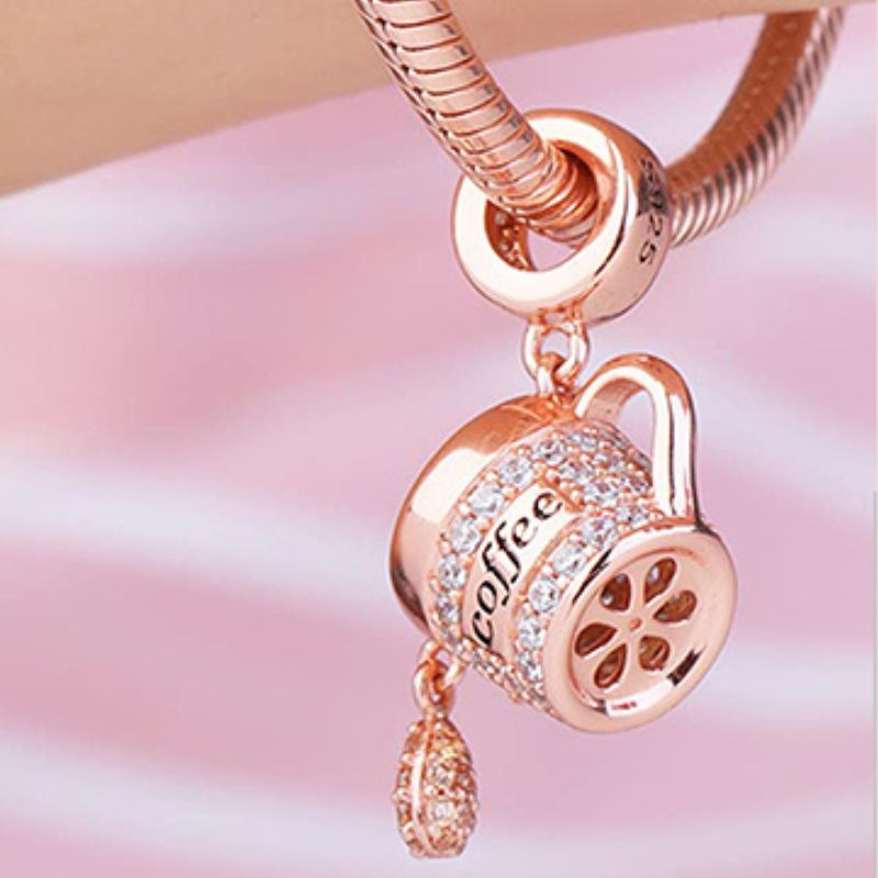 Dripping Coffee Cup Charm Coffee Lovers Mug Rose Gold Color